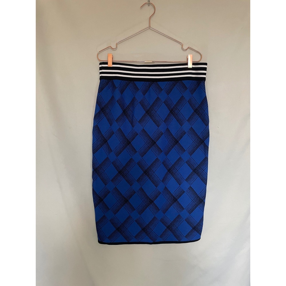 7th Avenue Blue Plaid Knit Pencil Skirt XL Office Siren Preppy